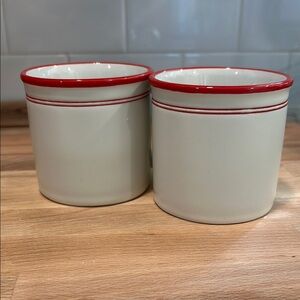 Magnolia Set of Two Cream and Red Ceramic Mugs